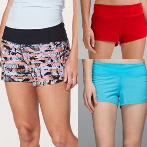 Lululemon Speed Up Shorts 2.5” (multi-color, dark red, and fresco blue)